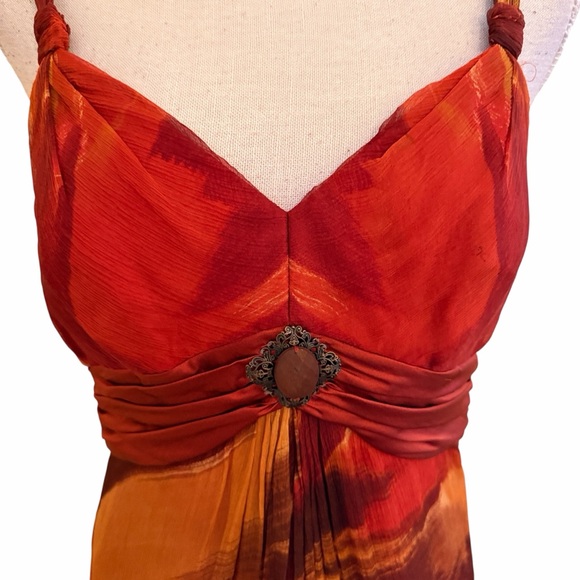 Badgley Mischka Red/Orange Silk Sleeveless Empire Waist Cocktail Dress 8 - Picture 3 of 12
